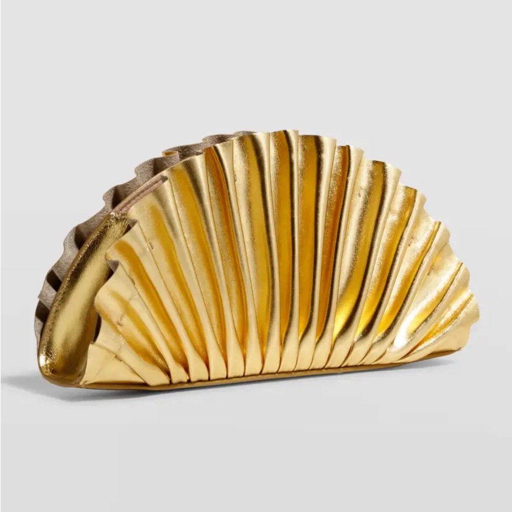 CULT GAIA Nala Mini Pleated Metallic Gold Clutch Bag, used once